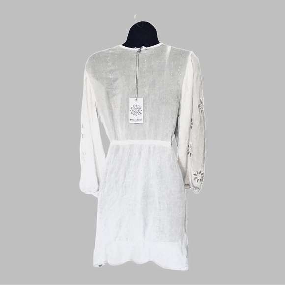 Blue island white front tie eyelet cutout sleeves coverup dress size XS new - Picture 12 of 16